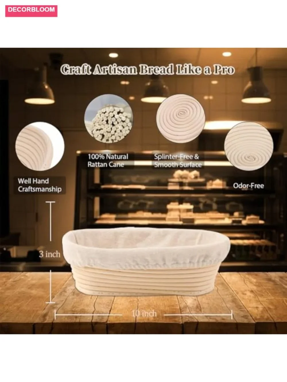 Banneton Bread Proofing Basket Set of 2 - Oval 10 Inch Natural Rattan with